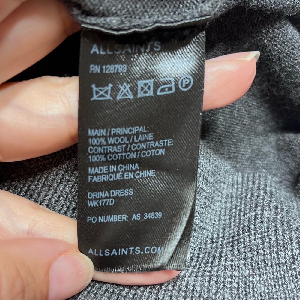 ALLSAINTS Drina Draped Layer Merino Wool Sweater Dress in Charcoal Gray 8 - Picture 6 of 9